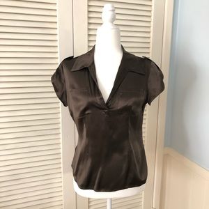 INC Silk Blouse Side Zip Olive Brown Size 6